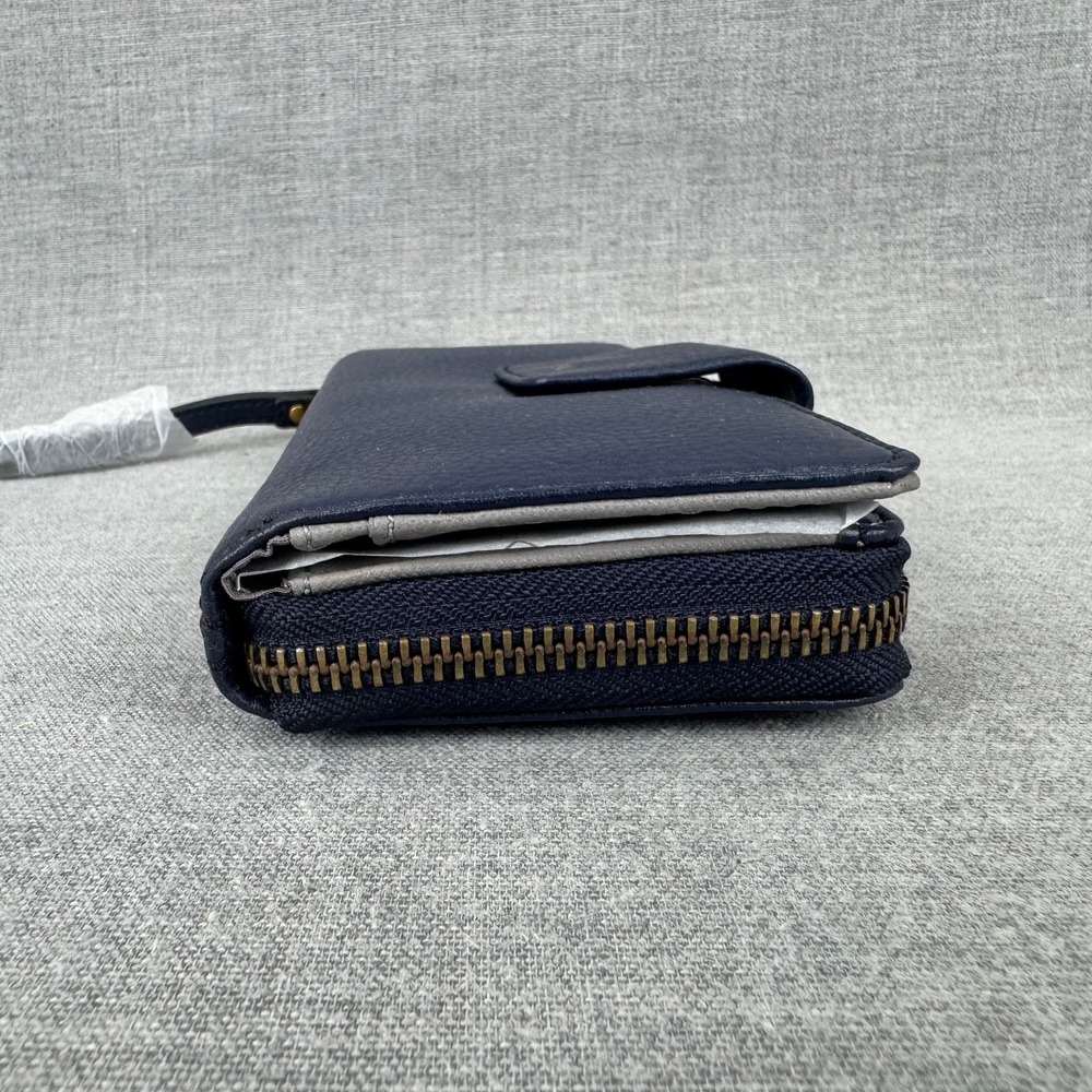 Fossil Madison Zip Clutch Women Navy Blue Leather Wristlet Wallet - Picture 2 of 11